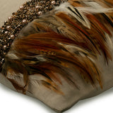 Falling Feathers - Beige Linen Throw Cushion Cover