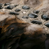 Crystallised Feathers - Beige Linen Throw Cushion Cover