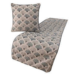 Flourish Bloom - Cotton Blue & Grey Decorative Bed Runner and Cushion Cover