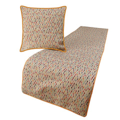 Happy Chevy - Jacquard Embroidered Beige & Multicolor Decorative Bed Runner and Cushion Cover