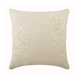 Sea Horse Pearls - Natural Beige Cotton Linen Throw Pillow Cover
