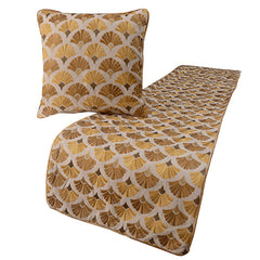 Autumn Bloom - Cotton Embroidery Beige & Yellow Gold Decorative Bed Runner and Cushion Cover