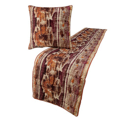 Ikat Splash - Cotton Printed Pink & Orange Decorative Bed Runner and Cushion Cover