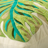 Monstera Leaf - Green Linen Throw Pillow Cover
