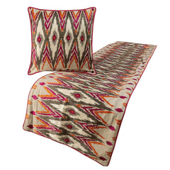 My Ikat Love - Cotton Linen Multi Color & Pink Decorative Bed Runner and Cushion Cover
