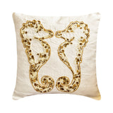 Sea Horse Kiss - Ivory & Gold Linen Throw Cushion Cover