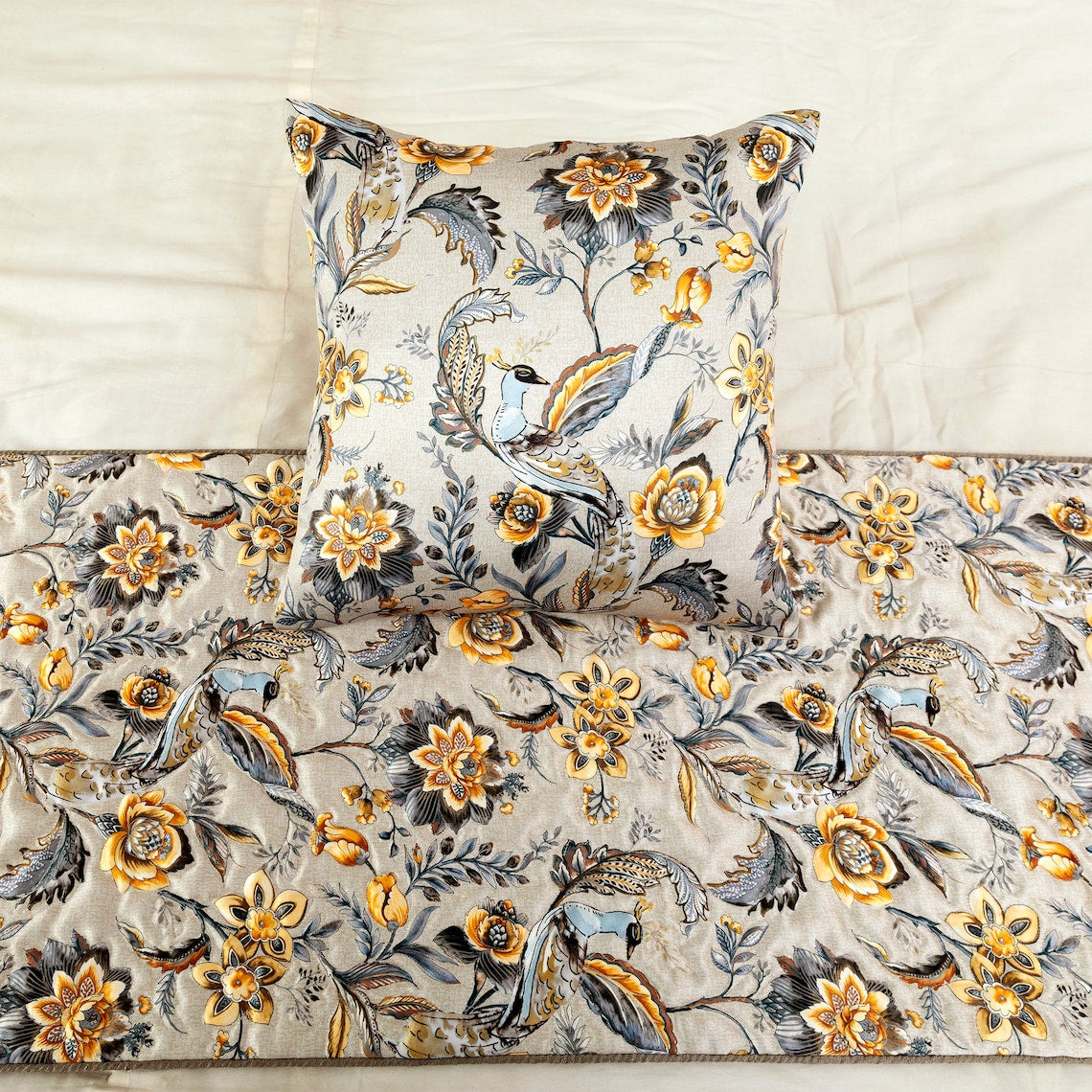 Peacock Swag Decorative Bed Runner and Cushion Cover