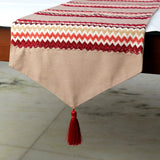 Chevron Bar - Red Linen & Jacquard Silk Decorative Table Runner