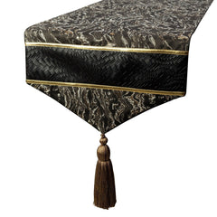 Leather Runway - Black Faux Leather & Jacquard Decorative Table Runner