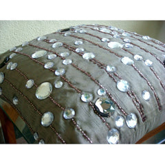 Diamond Strings - Gray Art Silk Decorative Euro Sham