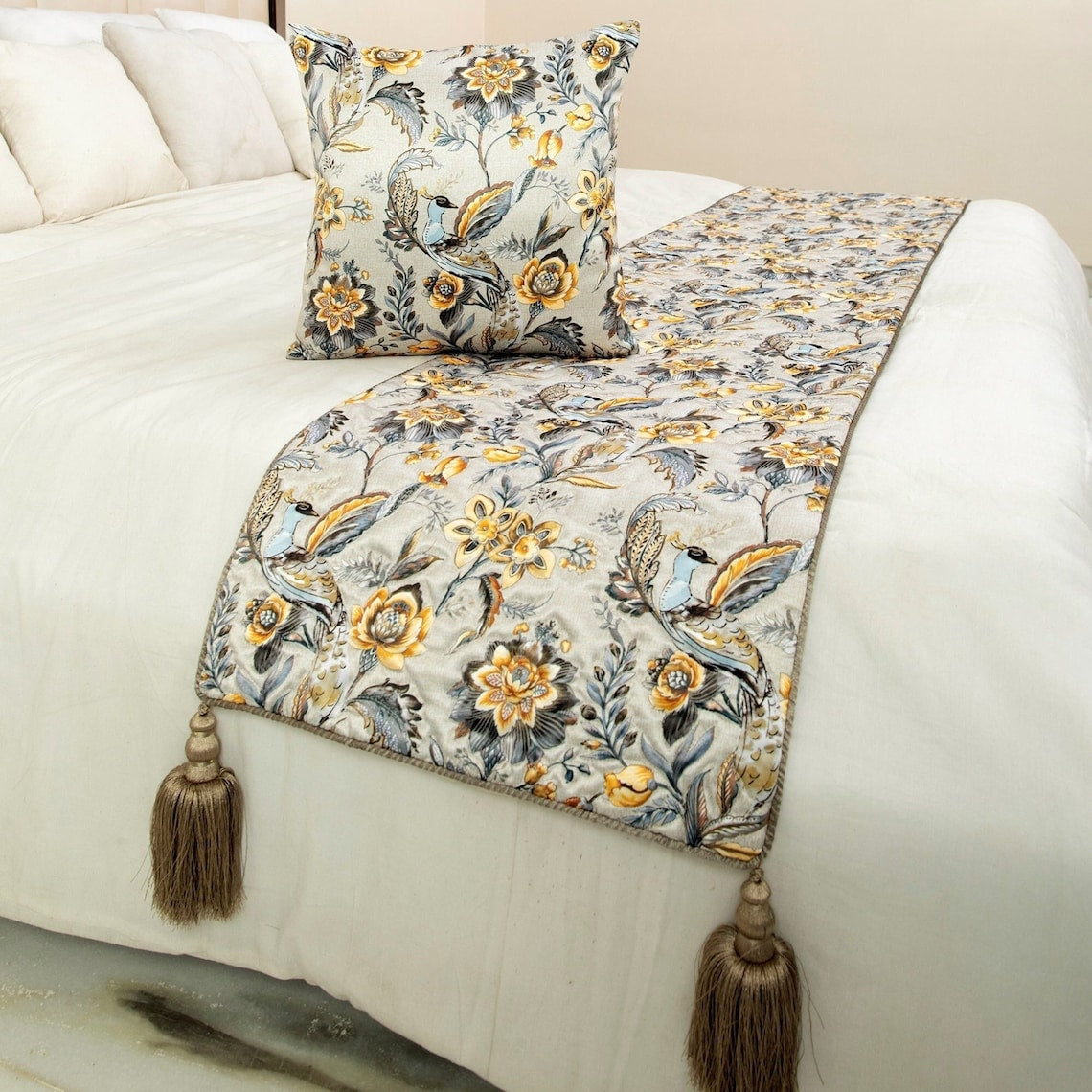 Peacock Swag Decorative Bed Runner and Cushion Cover