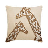Giraffe Talk - Natural Beige Linen Throw Pillow Cover