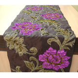 Blossoms Applique - Silk Dupioni Dark Brown, Olive Green, Fuchsia Pink Decorative Table Runners