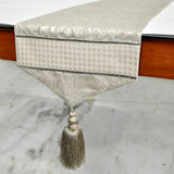 Leather Luminance - Silver Faux Leather & Jacquard Decorative Table Runner