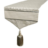 Leather Luminance - Silver Faux Leather & Jacquard Decorative Table Runner