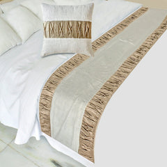 Cascade Pleats - Velvet & Linen Brown Decorative Bed Runner and Cushion Cover