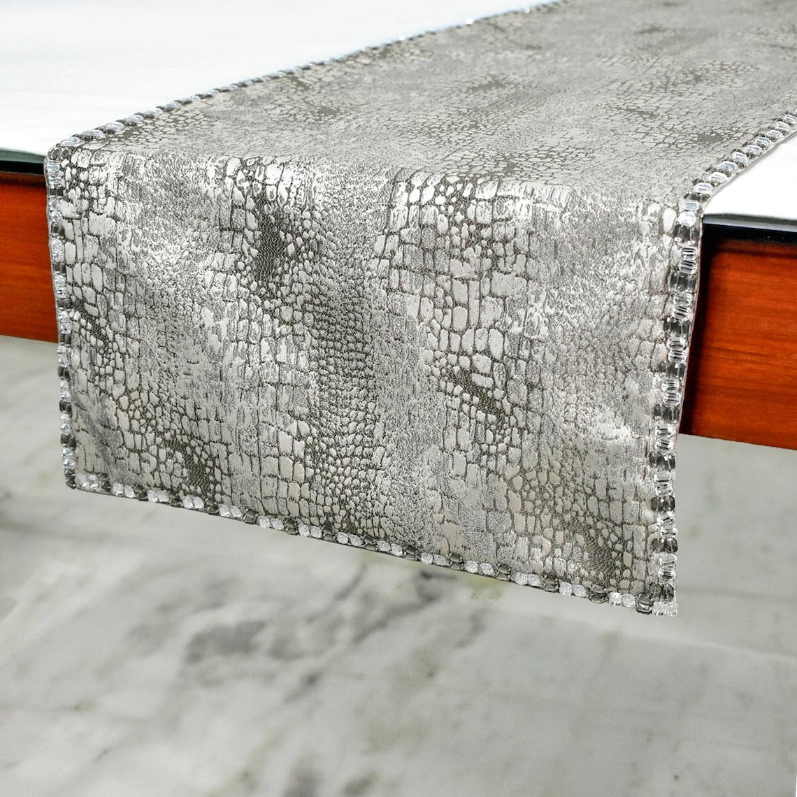 Pewter Python - Silver Faux Leather Decorative Table Runner
