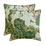 Mor Nritya - Green Cotton Throw Cushion Cover