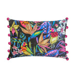 Parrot Parade - Black Velvet Lumbar Pillow Cover