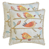 Feathered Whispers - Orange Cotton Throw Cushion Cover