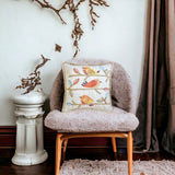 Feathered Whispers - Orange Cotton Throw Cushion Cover