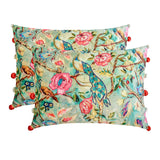 Maurya Paradise - Turquoise Cotton Lumbar Pillow Cover