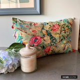 Maurya Paradise - Turquoise Cotton Lumbar Pillow Cover