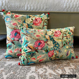 Maurya Paradise - Turquoise Cotton Lumbar Pillow Cover