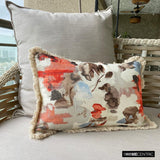 Brushstroke Florals - Red Cotton Lumbar Cushion Cover