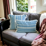 Threadwork - Blue Cotton Lumbar Cushion Cover