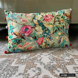 Maurya Paradise - Turquoise Cotton Lumbar Pillow Cover