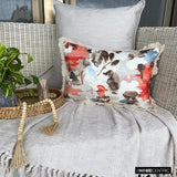 Brushstroke Florals - Red Cotton Lumbar Cushion Cover