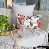 Brushstroke Florals - Red Cotton Lumbar Cushion Cover