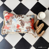 Brushstroke Florals - Red Cotton Lumbar Cushion Cover