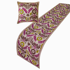Folk Floral - Cotton Chartreuse & Berry Decorative Bed Runner and Cushion Cover