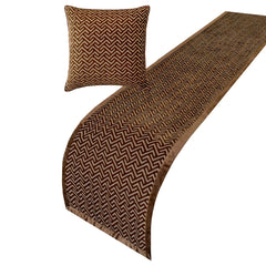 Linked Chevron - Velvet Brown Decorative Bed Runner and Cushion Cover