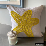 Yellow Starfish - Yellow Cotton Linen Throw Cushion Cover