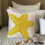 Yellow Starfish - Yellow Cotton Linen Throw Cushion Cover