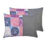 Joyful Jumble V - Violet & Gray Cotton & Faux Leather Lumbar Pillow Cover