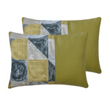 Joyful Jumble C - Chartreuse Green Cotton & Faux Leather Lumbar Pillow Cover