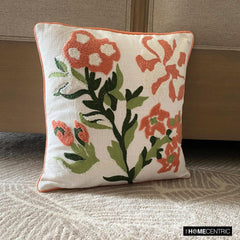 Peachy Petals - Peach Cotton Throw Cushion Cover