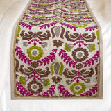 Folk Floral - Cotton Chartreuse & Berry Decorative Bed Runner and Cushion Cover