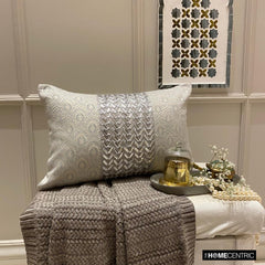 Jeweled Esme - Silver Jacquard Lumbar Cushion Cover