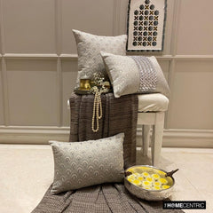Jeweled Esme - Silver Jacquard Lumbar Cushion Cover