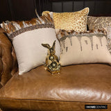 Falling Feathers - Beige Linen Throw Cushion Cover