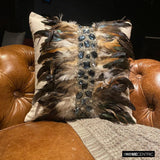 Crystallised Feathers - Beige Linen Throw Cushion Cover