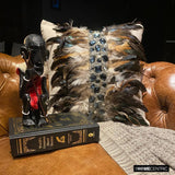 Crystallised Feathers - Beige Linen Throw Cushion Cover