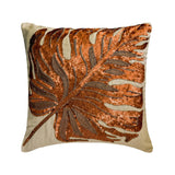 Autumn Maple - Copper & Orange Linen Fall Maple Leaf Throw Cushion Cover