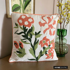 Peachy Petals - Peach Cotton Throw Cushion Cover