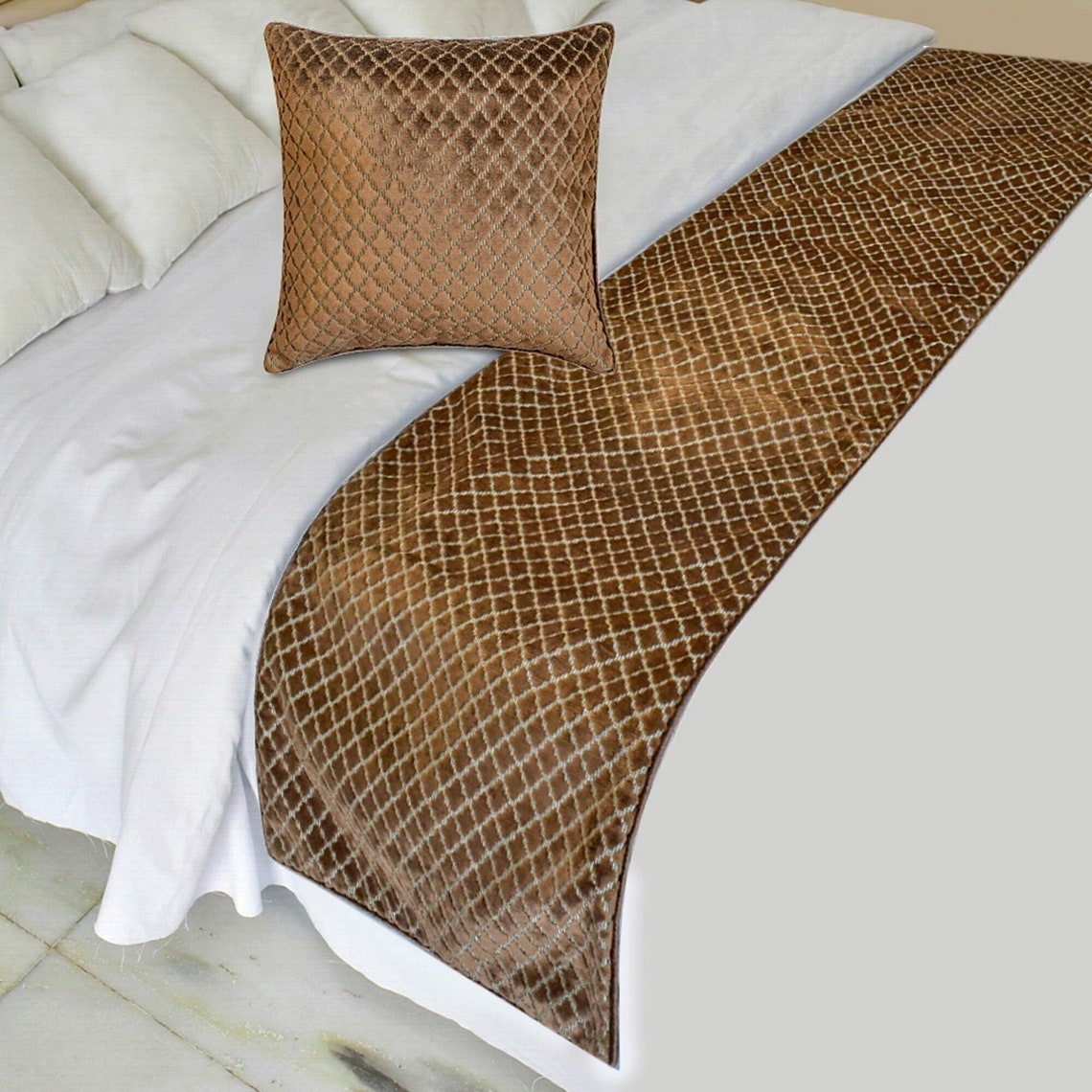 Geolux Legacy Brown Decorative Bed Runner and Cushion Cover